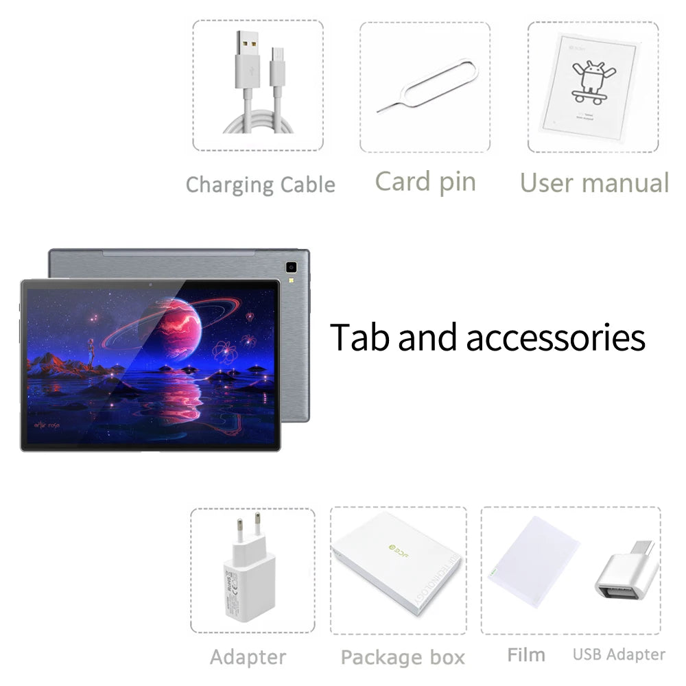 10.1" High-Definition Screen Tablet Octa-Core Processor 8GB+256GB ROM 4G 5G Dual SIM WiFi GPS Metal Shell with Keyboard mouse
