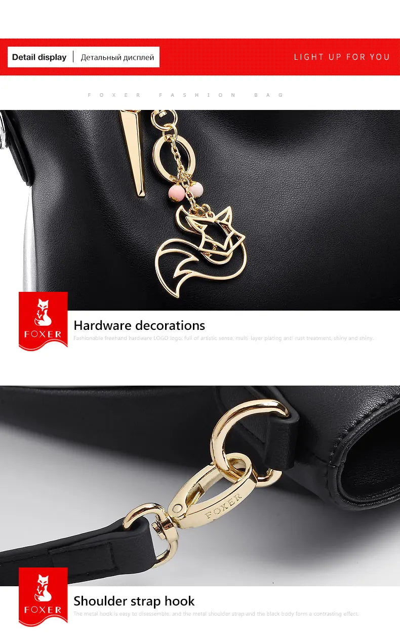 FOXER Elegant Women Shoulder Tote Bag Cowhide Fashion Luxury Design Female Handbag Purse Festival Gift for Wife,Mom