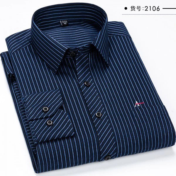 Além de tamanho grande 2023 m-5xl ajuste fino dos homens negócios casual camisa de mangas compridas clássico listrado masculino