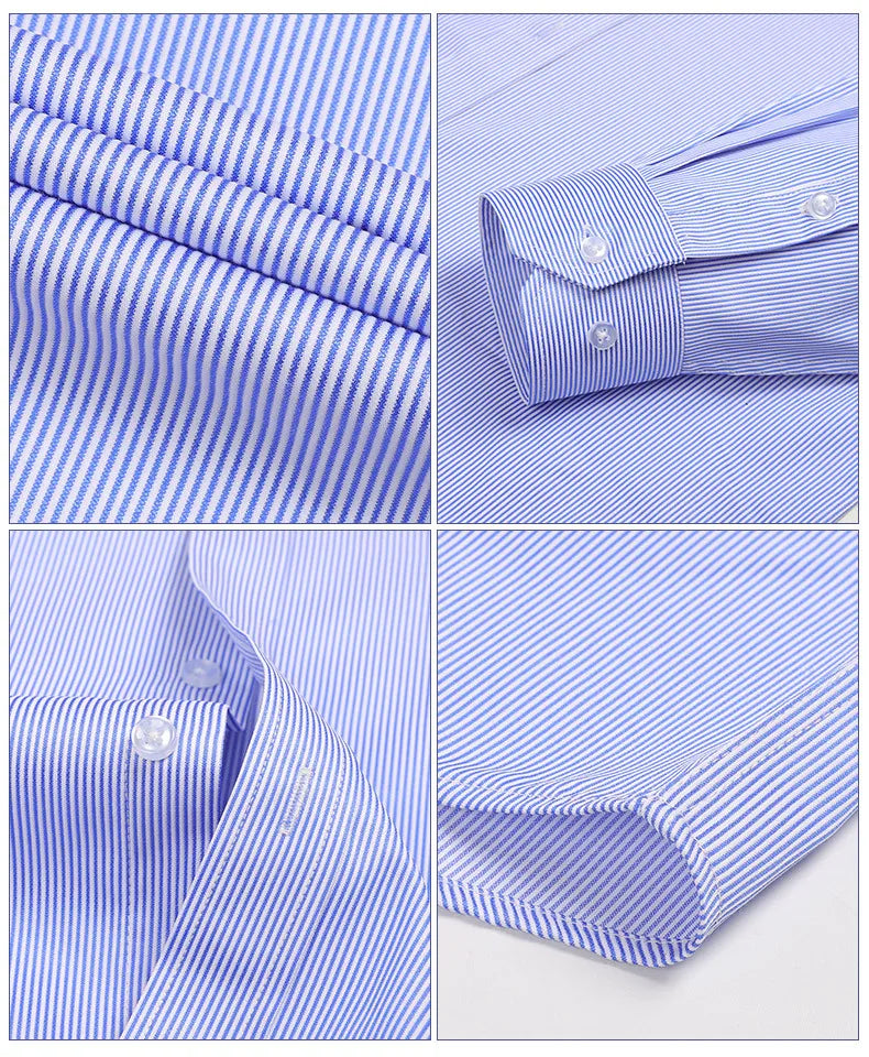 8XL Formal Office Wear 100 Cotton Long Sleeve Shirt for Men Business Casual Striped Work Shirt Men Long Sleeve White Black Blue
