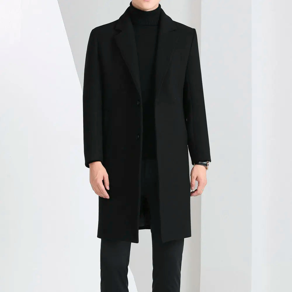 Winter Autumn Men's Timeless Woolen Overcoat Grey Navy Black Burgundy Notched Collar Design Cashmere Coat Plus Size Menswear