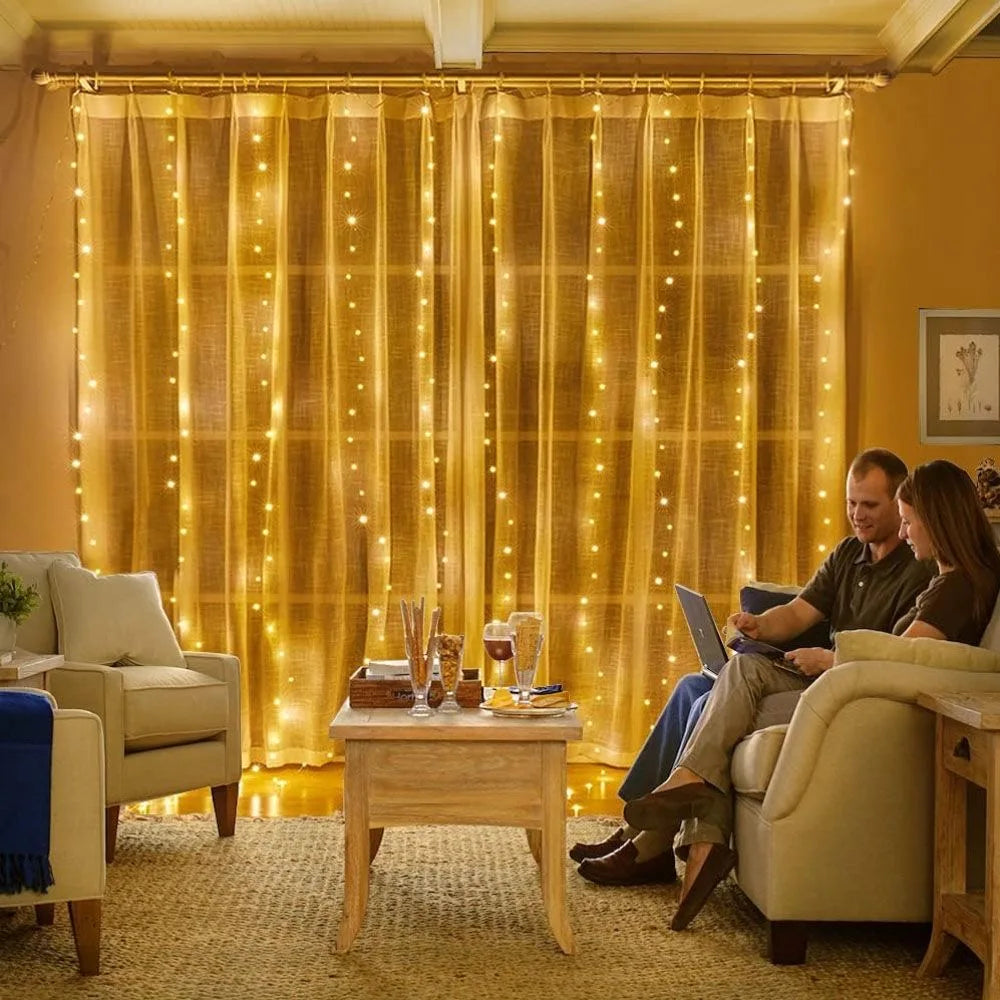 Curtain Light for Party/Wedding/Festival/Christmas,Window Blinking String Light for Bedroom/Living Room,USB Plug with 8 Modes