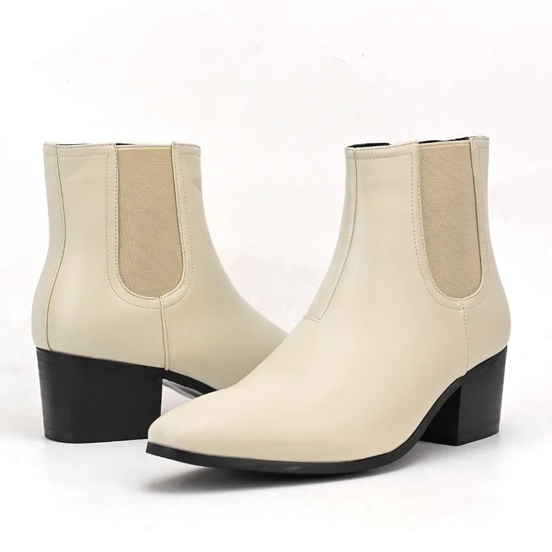 New Chelsea Boots for Men Fashion High Heels Short Boots High Top Platform Boots Men's Shoes Height Increase Botas Para Hombre