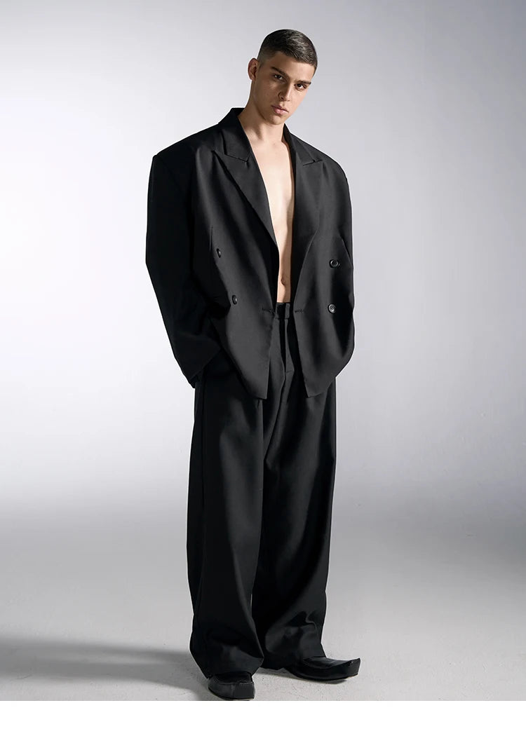 Mauroicardi Spring Autumn Long Baggy Black Wide Leg Pants Men High Waist Loose Casual Luxury Mens Designer Grey Clothes 2025