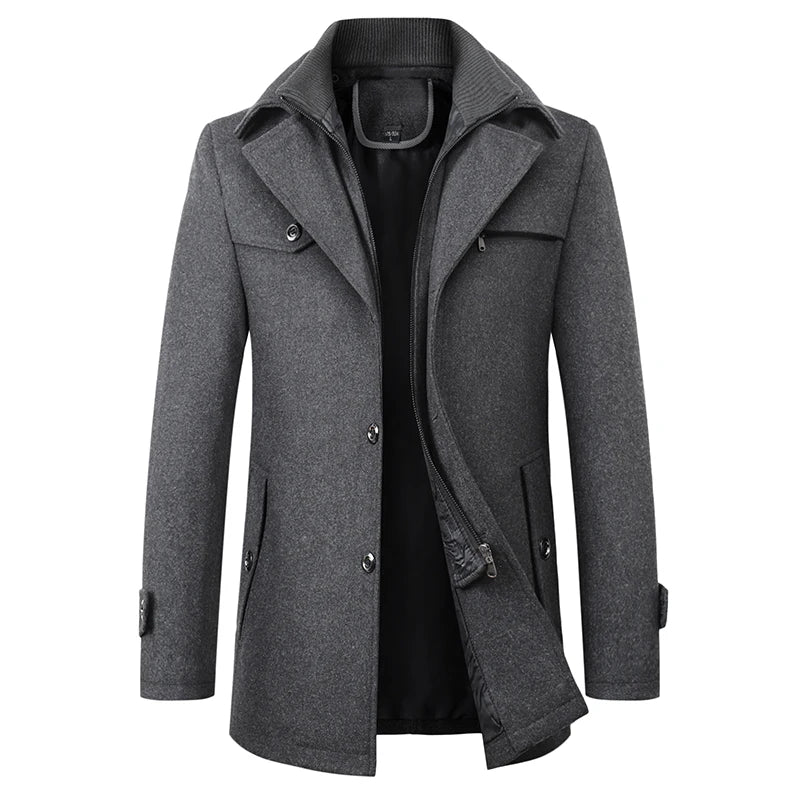Men's Autumn Winter Fashion High-End Atmosphere Long Thickened Wool Overcoat Middle-Aged Men's Stylish Woolen Coat