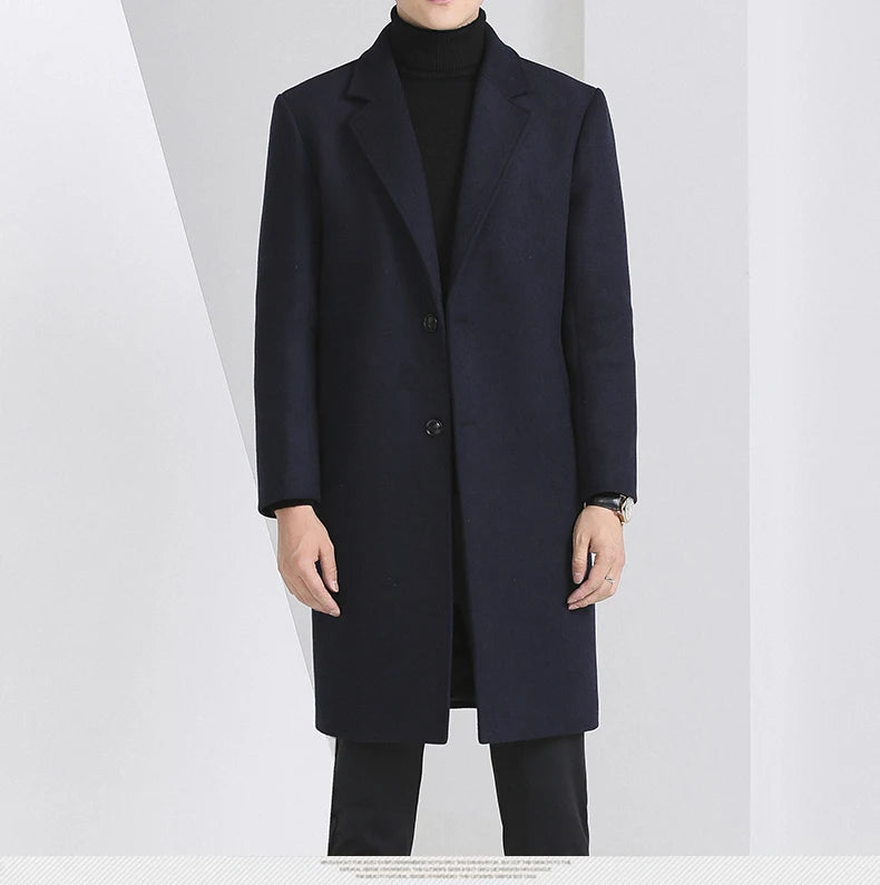 Winter Autumn Men's Timeless Woolen Overcoat Grey Navy Black Burgundy Notched Collar Design Cashmere Coat Plus Size Menswear
