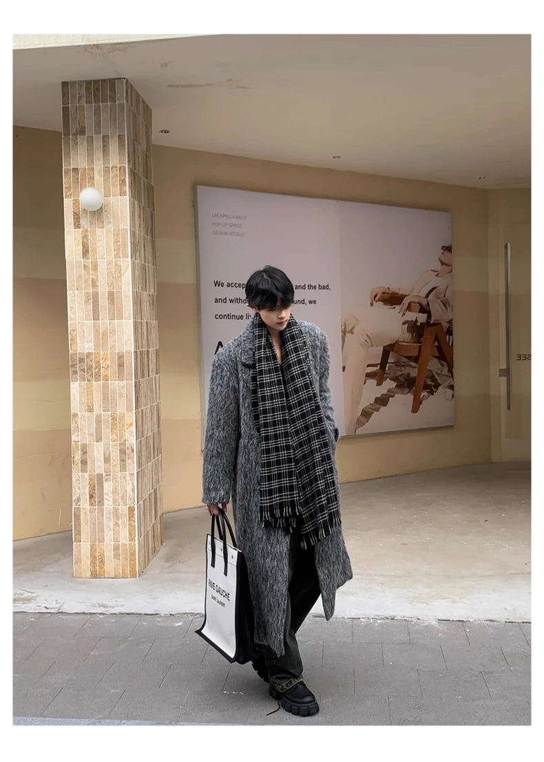 Mauroicardi Autumn Winter Oversized Long Thicken Warm Grey Woolen Coat Men Shoulder Pads Double Breasted Wool & Blends Overcoat