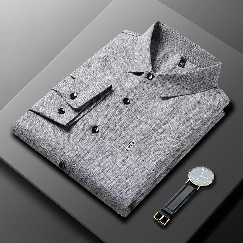 New Men's Business Casual Long Sleeved Printed Shirt with Wrinkle Resistance No Ironing Comfortable All Season Versatile Top