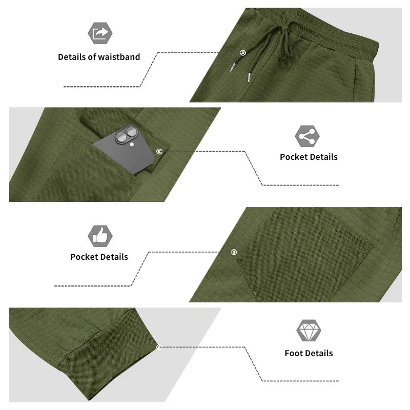 Men's Clothing  Pants Autumn Winter Fashion Casual Heavyweight Small Check Loose Jogger Sweatpants Waffles