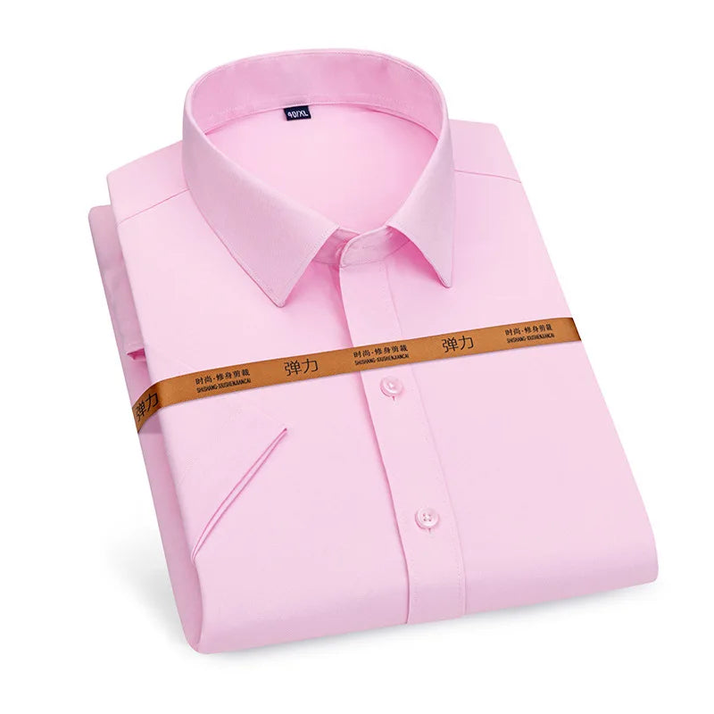 Men's short-sleeved shirt Business casual tooling solid color high-quality non-ironing slim fashion trend top shirt white shirt