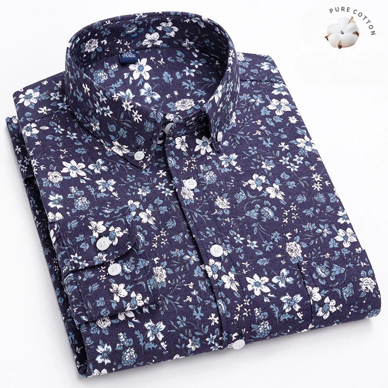 New in shirt plus size 7XL100%cotton fashion long-sleeve shirts for men casual print striped tops elegants single pocket clothes