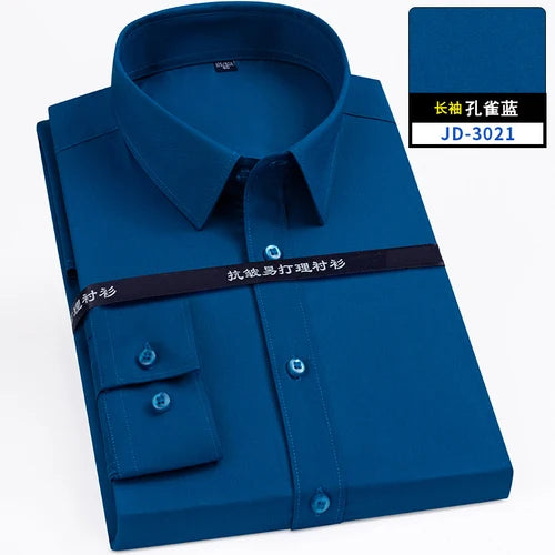 8XL Superfine Denier Bamboo Fiber Micro Elastic Formal Shirts for Men Plus Large Size Casual Slim Fit Long Sleeve Shirts for Men
