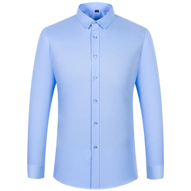 8XL Superfine Denier Bamboo Fiber Micro Elastic Formal Shirts for Men Plus Large Size Casual Slim Fit Long Sleeve Shirts for Men