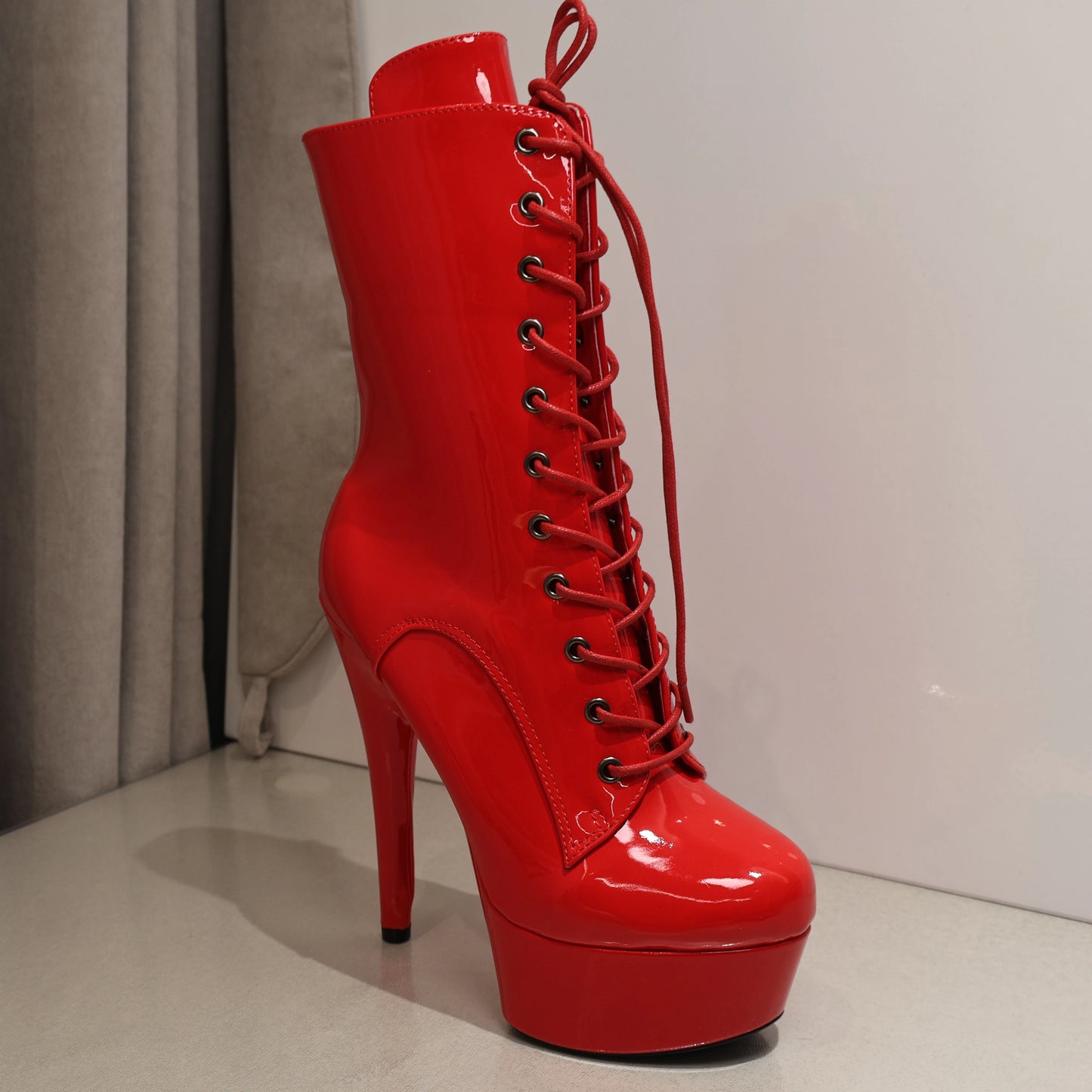 Sexy Black 15cm High Heel Women Ankle Boots Zippered Lace-Up Platform Stripper Shoes Western Style Pole Dancing Boots for Women