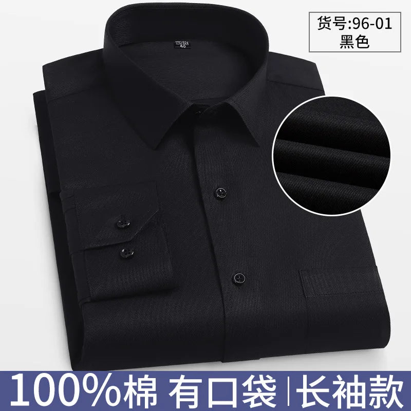 8XL Formal Office Wear 100 Cotton Long Sleeve Shirt for Men Business Casual Striped Work Shirt Men Long Sleeve White Black Blue