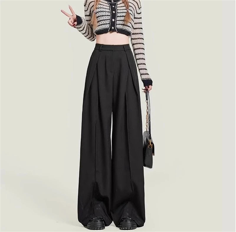 Women's Grey Baggy Suits Pants Vintage Y2k Pants Harajuku Aesthetic Office Ladies High Waist Trousers Fashion 2000s Clothes 2024