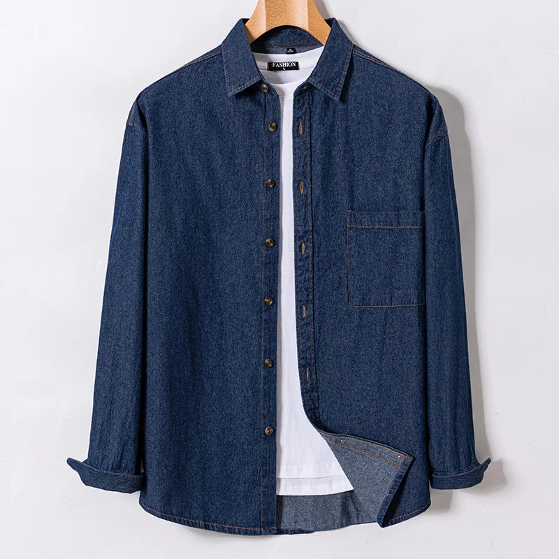 2023 Denim Pocket Design Shirt Classic 100% Cotton  Long-Sleeve  Fashion Embroider Comfortable Clothes