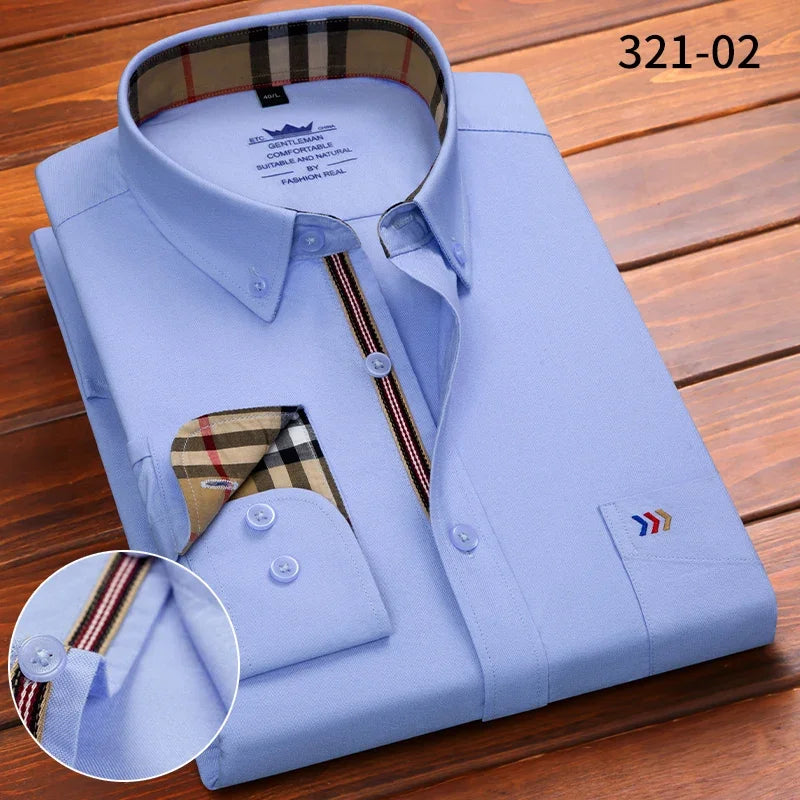 New in shirt 100%cotton oxford long-sleeve shirts for men slim fit formal plain shirt hight qulity plaid soft office clothes