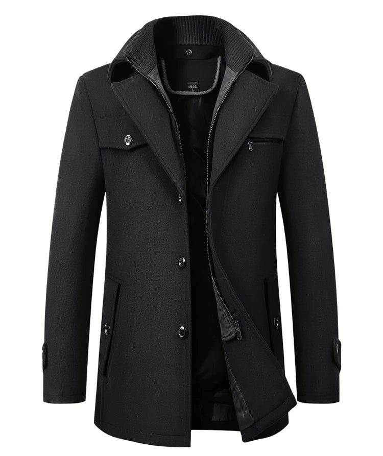 Men's Autumn Winter Fashion High-End Atmosphere Long Thickened Wool Overcoat Middle-Aged Men's Stylish Woolen Coat