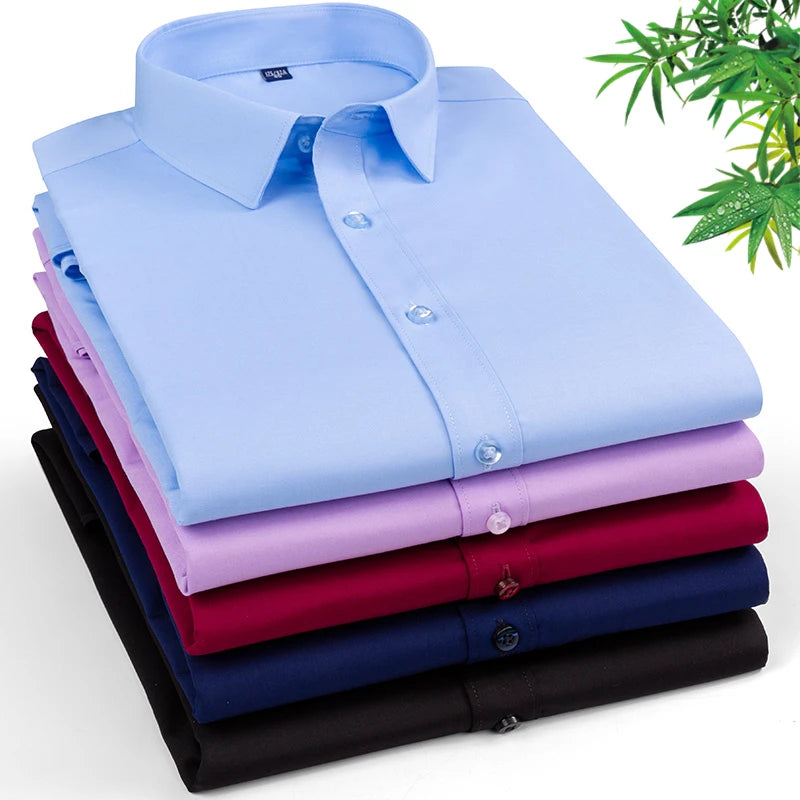 8XL Superfine Denier Bamboo Fiber Micro Elastic Formal Shirts for Men Plus Large Size Casual Slim Fit Long Sleeve Shirts for Men