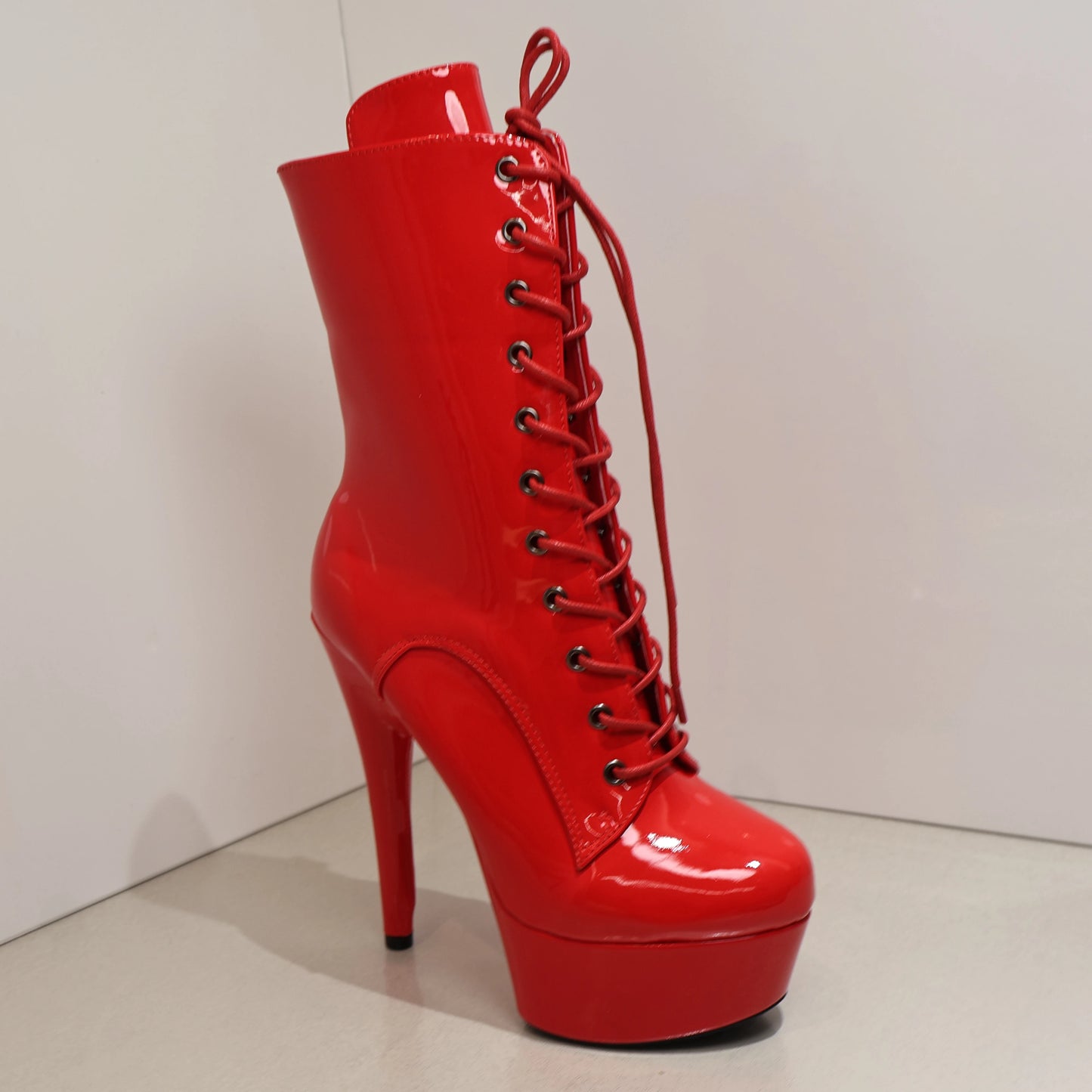 Sexy Black 15cm High Heel Women Ankle Boots Zippered Lace-Up Platform Stripper Shoes Western Style Pole Dancing Boots for Women