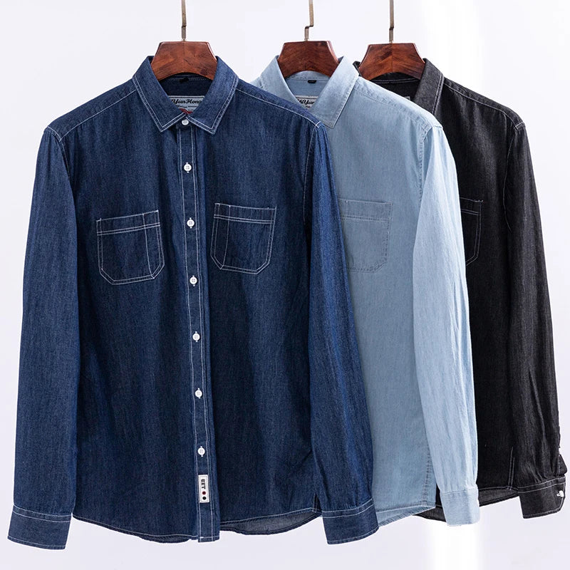 2023 Denim Pocket Design Shirt Classic 100% Cotton  Long-Sleeve  Fashion Embroider Comfortable Clothes
