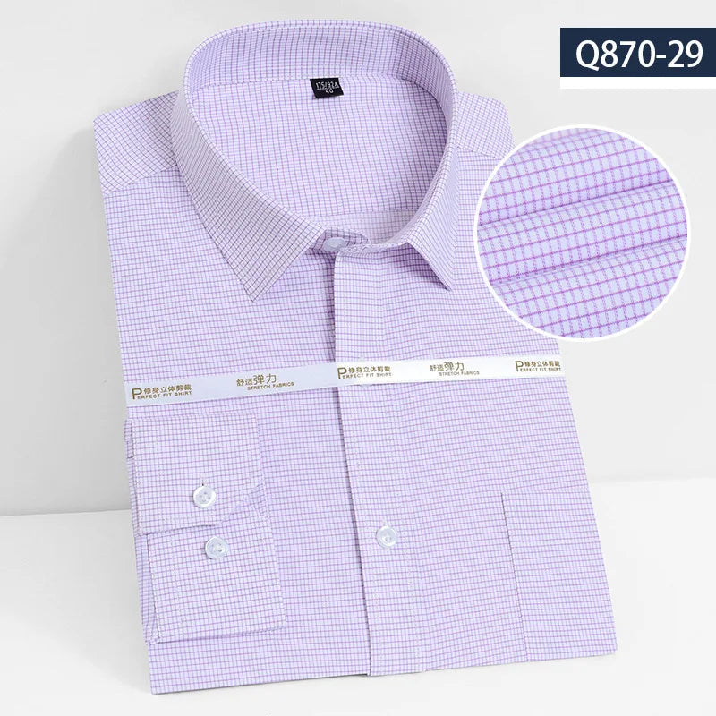 8XL Superfine Denier Bamboo Fiber Micro Elastic Formal Shirts for Men Plus Large Size Casual Slim Fit Long Sleeve Shirts for Men