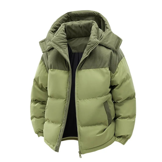 Men's New Winter Cotton Jacket: Fleece-Lined, Thickened for Warmth, with Removable Hood and Stand-Up Collar for Cold Resistance