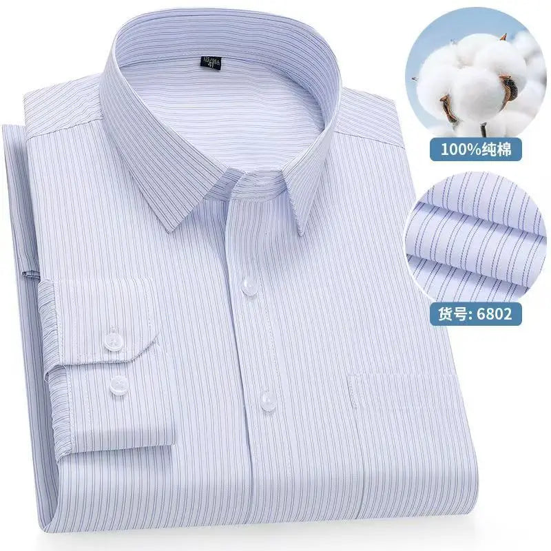 8XL Formal Office Wear 100 Cotton Long Sleeve Shirt for Men Business Casual Striped Work Shirt Men Long Sleeve White Black Blue