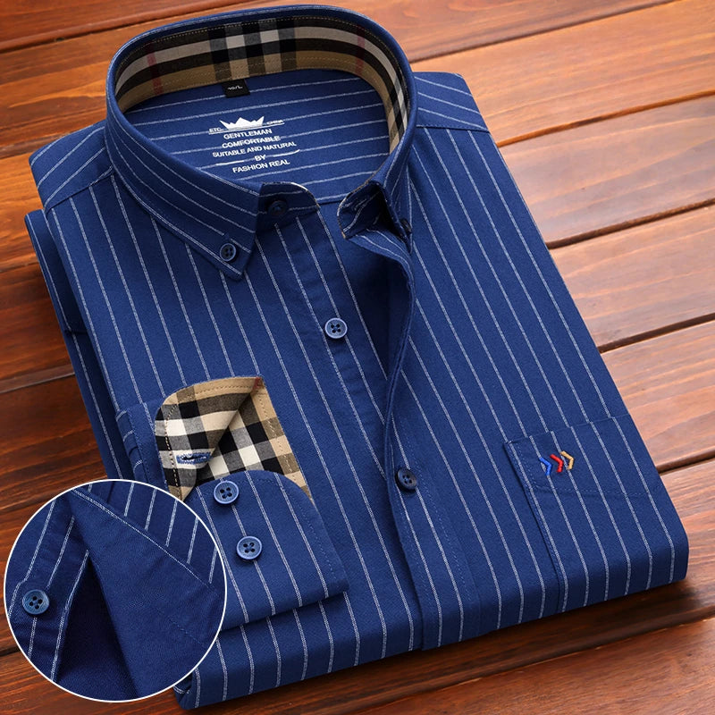New in shirt 100%cotton oxford long-sleeve shirts for men slim fit formal plain shirt hight qulity plaid soft office clothes