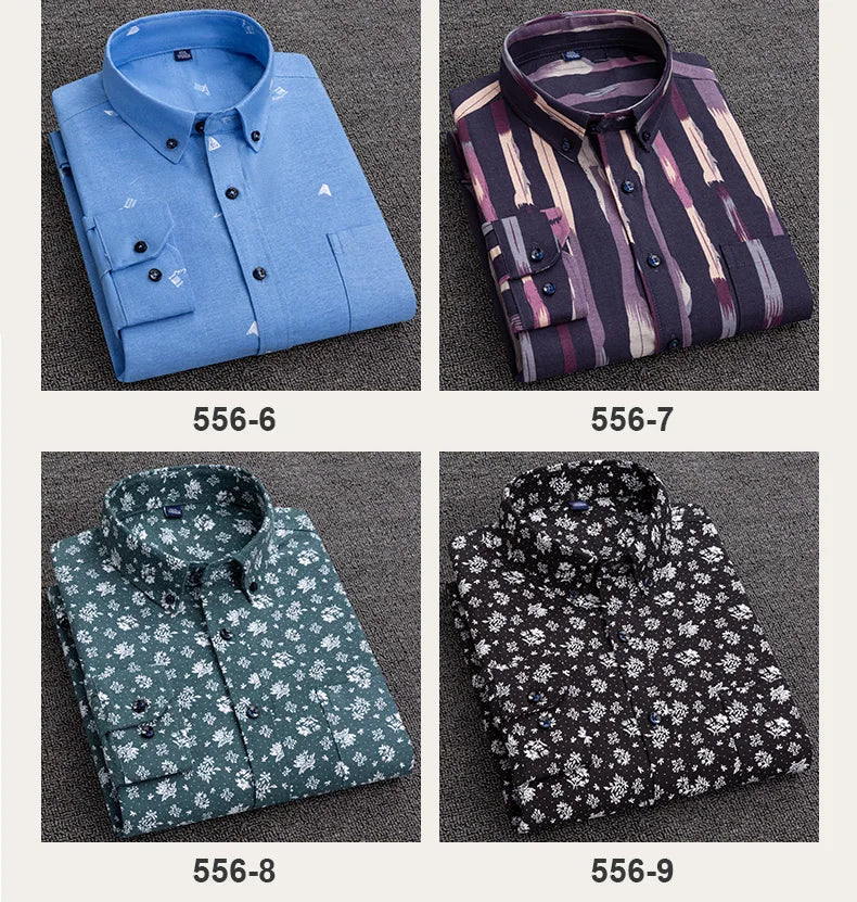 New in shirt plus size 7XL100%cotton fashion long-sleeve shirts for men casual print striped tops elegants single pocket clothes