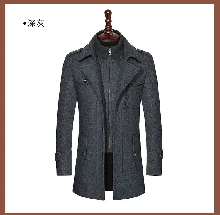 Men's Autumn Winter Fashion High-End Atmosphere Long Thickened Wool Overcoat Middle-Aged Men's Stylish Woolen Coat