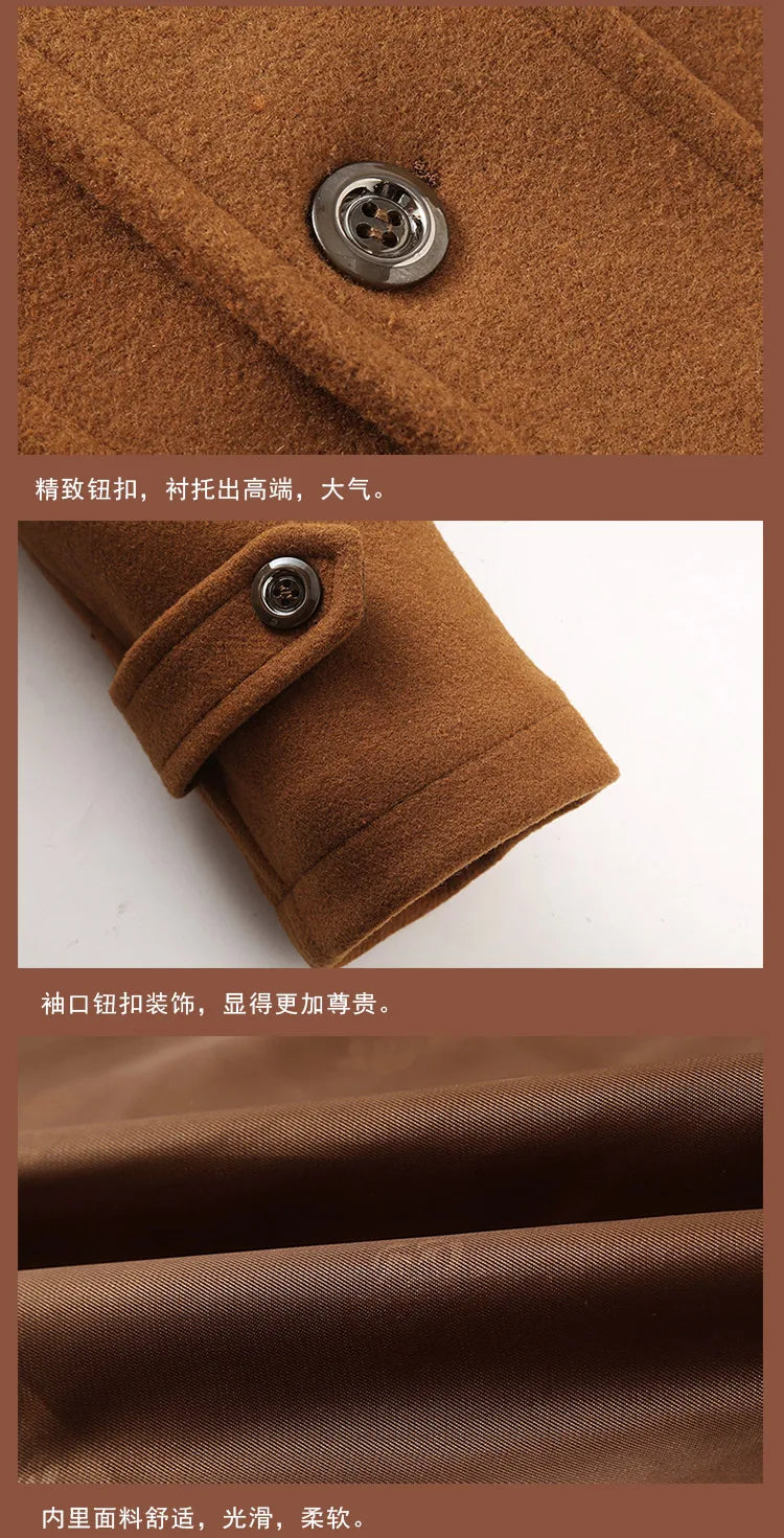 Men's Autumn Winter Fashion High-End Atmosphere Long Thickened Wool Overcoat Middle-Aged Men's Stylish Woolen Coat
