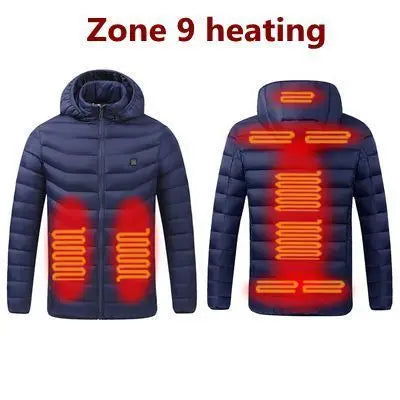 2023NEW Men Heated Jackets Outdoor Coat USB Electric Battery Long Sleeves Heating Hooded Jackets Warm Winter Thermal Clothing