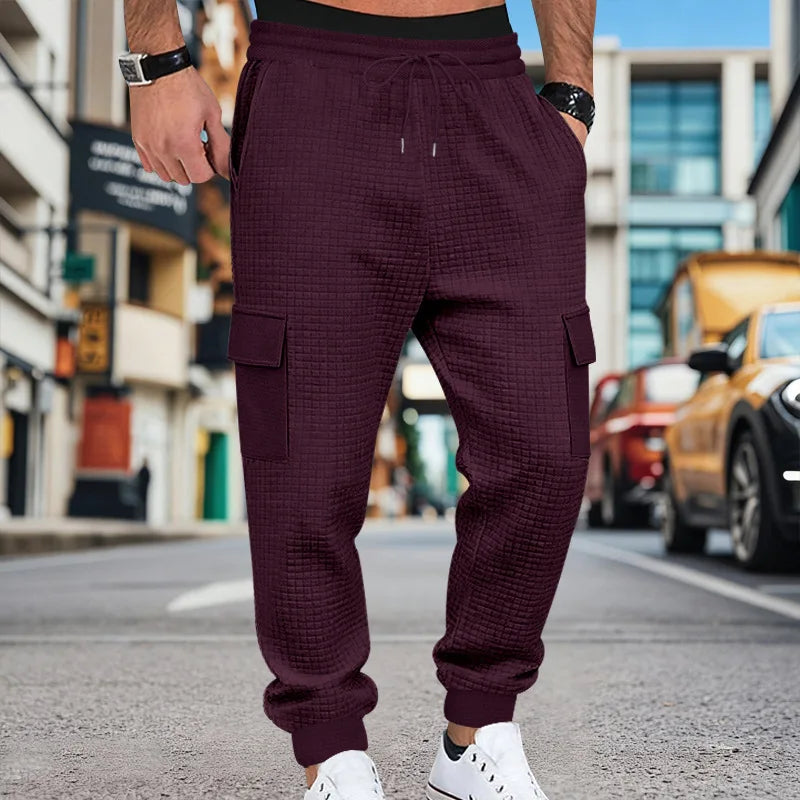 Men's Clothing  Pants Autumn Winter Fashion Casual Heavyweight Small Check Loose Jogger Sweatpants Waffles