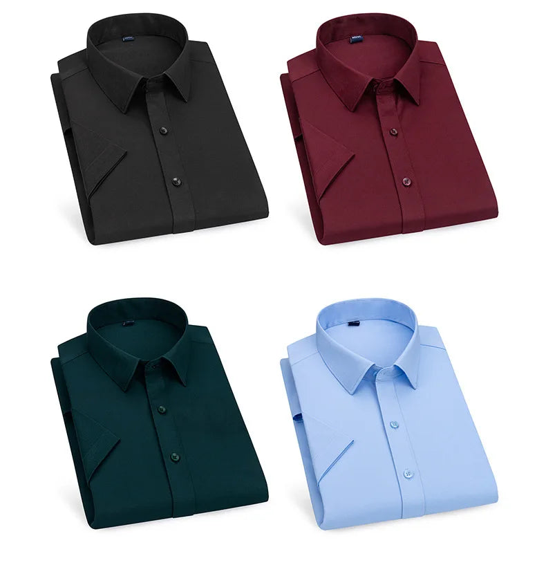 Men's short-sleeved shirt Business casual tooling solid color high-quality non-ironing slim fashion trend top shirt white shirt