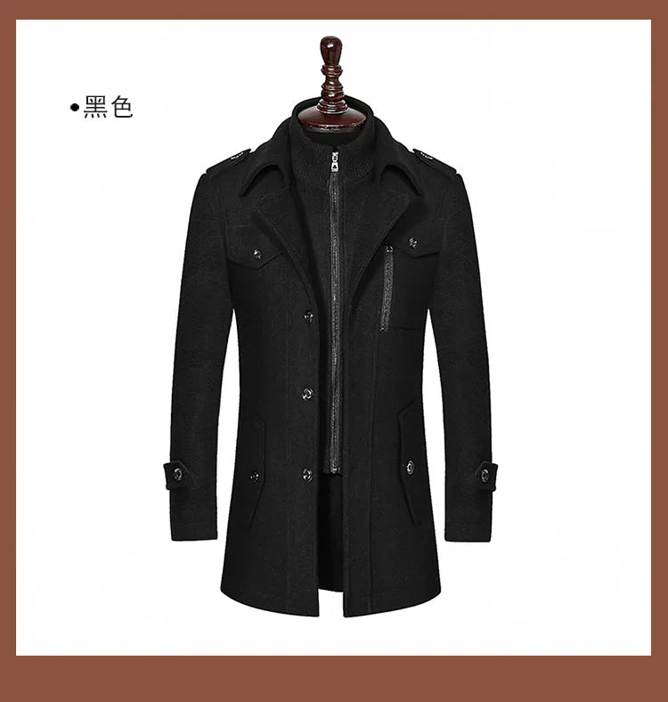 Men's Autumn Winter Fashion High-End Atmosphere Long Thickened Wool Overcoat Middle-Aged Men's Stylish Woolen Coat