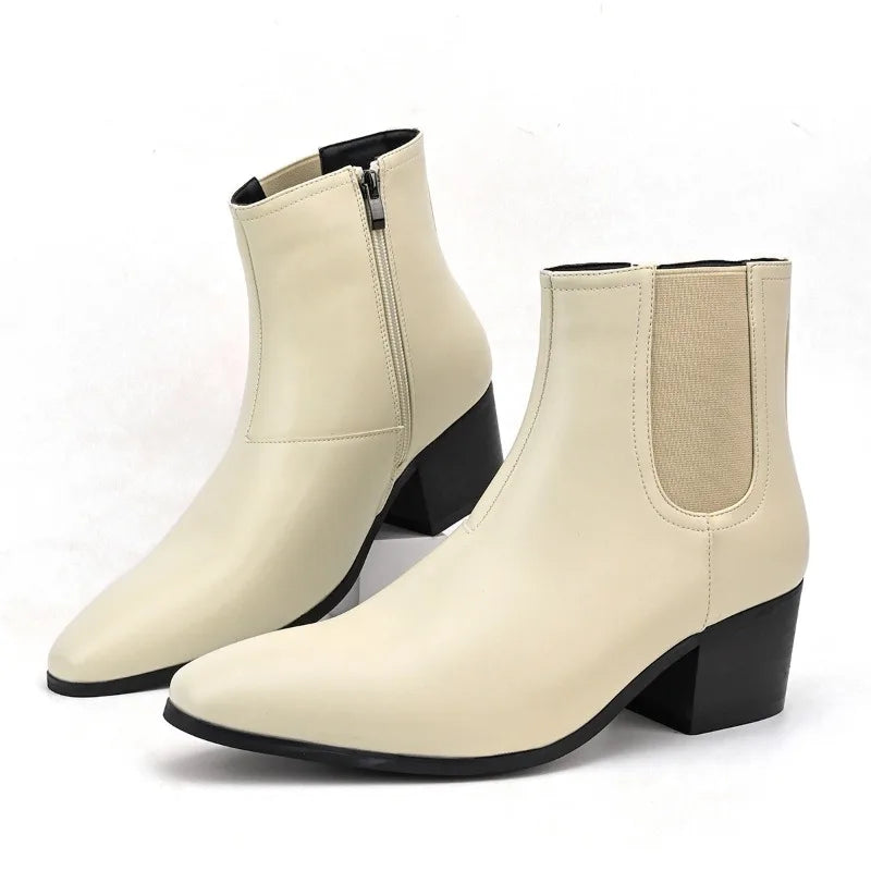 New Chelsea Boots for Men Fashion High Heels Short Boots High Top Platform Boots Men's Shoes Height Increase Botas Para Hombre