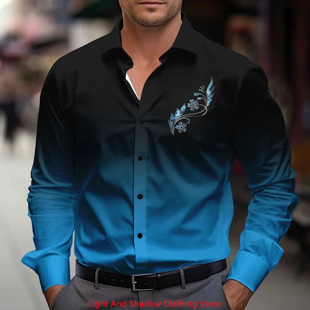 Men's Business Casual Shirt Fashionable Luxury Comfortable Fabric Printed Shirt Long Sleeve Collar Button Party Shirt XS-6XL