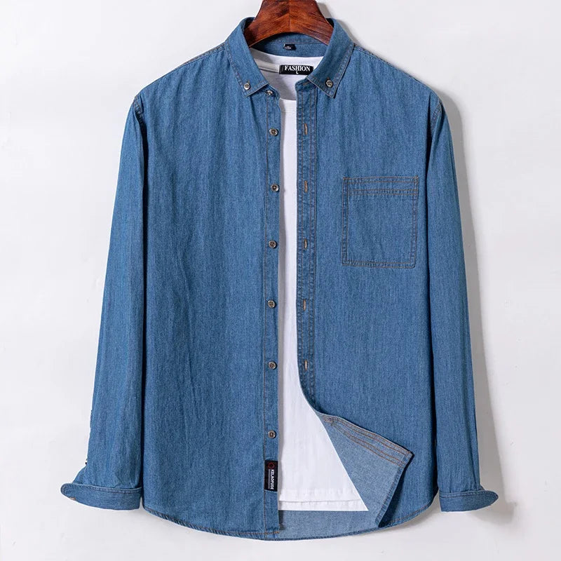 2023 Denim Pocket Design Shirt Classic 100% Cotton  Long-Sleeve  Fashion Embroider Comfortable Clothes