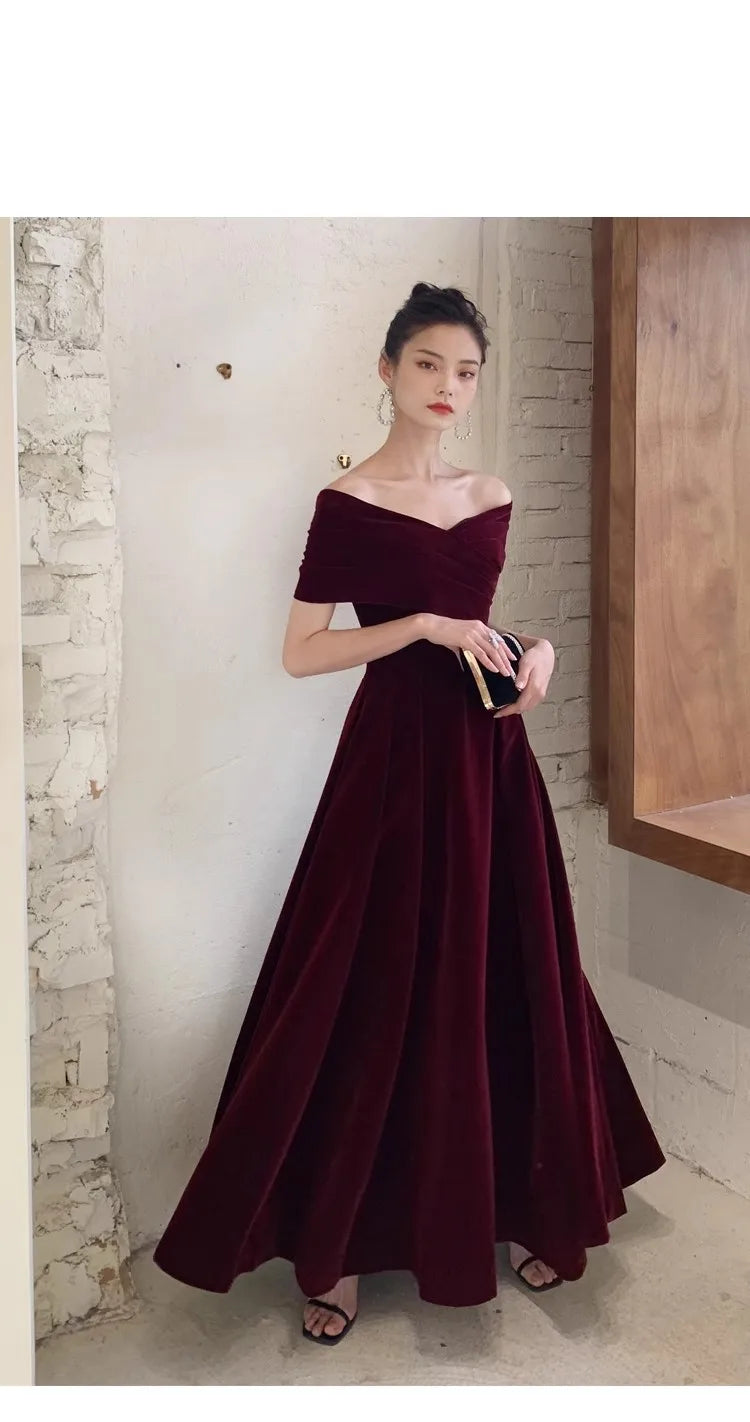 Mauroicardi Spring Long Luxury Elegant Chic Black Soft Velvet Evening Party Wedding Dresses for Women Off Shoulder Maxi Clothes