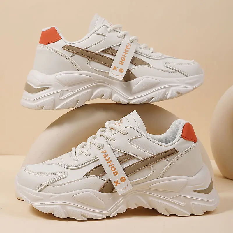 Casual Leather Sneakers for Women Autumn Winter Comfortable Walking Shoes Fashion Patchwork Thick Bottom Sports Shoes Female
