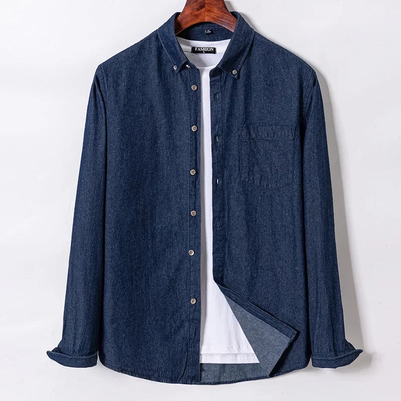 2023 Denim Pocket Design Shirt Classic 100% Cotton  Long-Sleeve  Fashion Embroider Comfortable Clothes