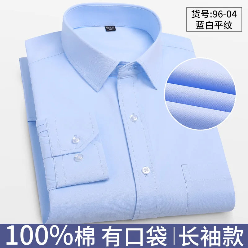 8XL Formal Office Wear 100 Cotton Long Sleeve Shirt for Men Business Casual Striped Work Shirt Men Long Sleeve White Black Blue
