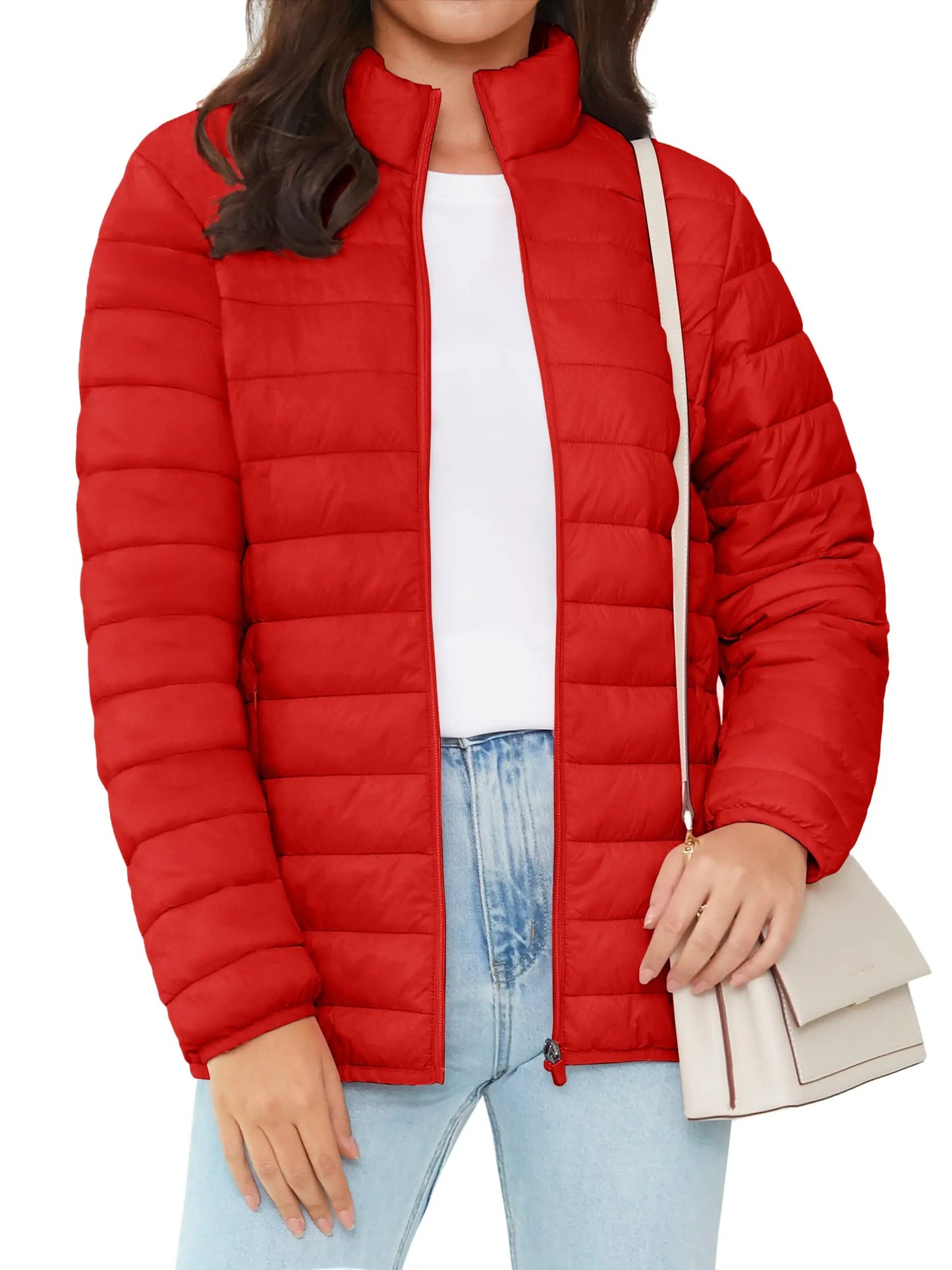 TACVASEN Full Zip Up Puffer Jacket Womens Winter Lightweight Quilted Down Warm Coats Casual Windbreaker Oversize Outwear Outdoor