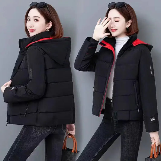 Thick Fleece Cotton Parkas Women Puffer Jacket Winter Fashion Warm Hooded Short Down Jacket Lady Casual Solid Zipper Padded Coat