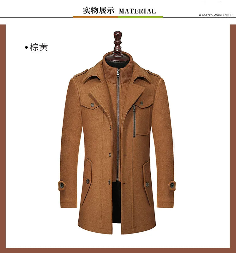 Men's Autumn Winter Fashion High-End Atmosphere Long Thickened Wool Overcoat Middle-Aged Men's Stylish Woolen Coat