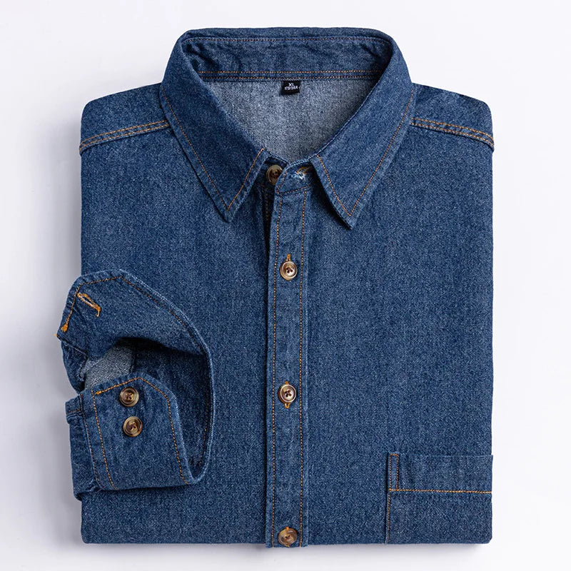 2023 Denim Pocket Design Shirt Classic 100% Cotton  Long-Sleeve  Fashion Embroider Comfortable Clothes