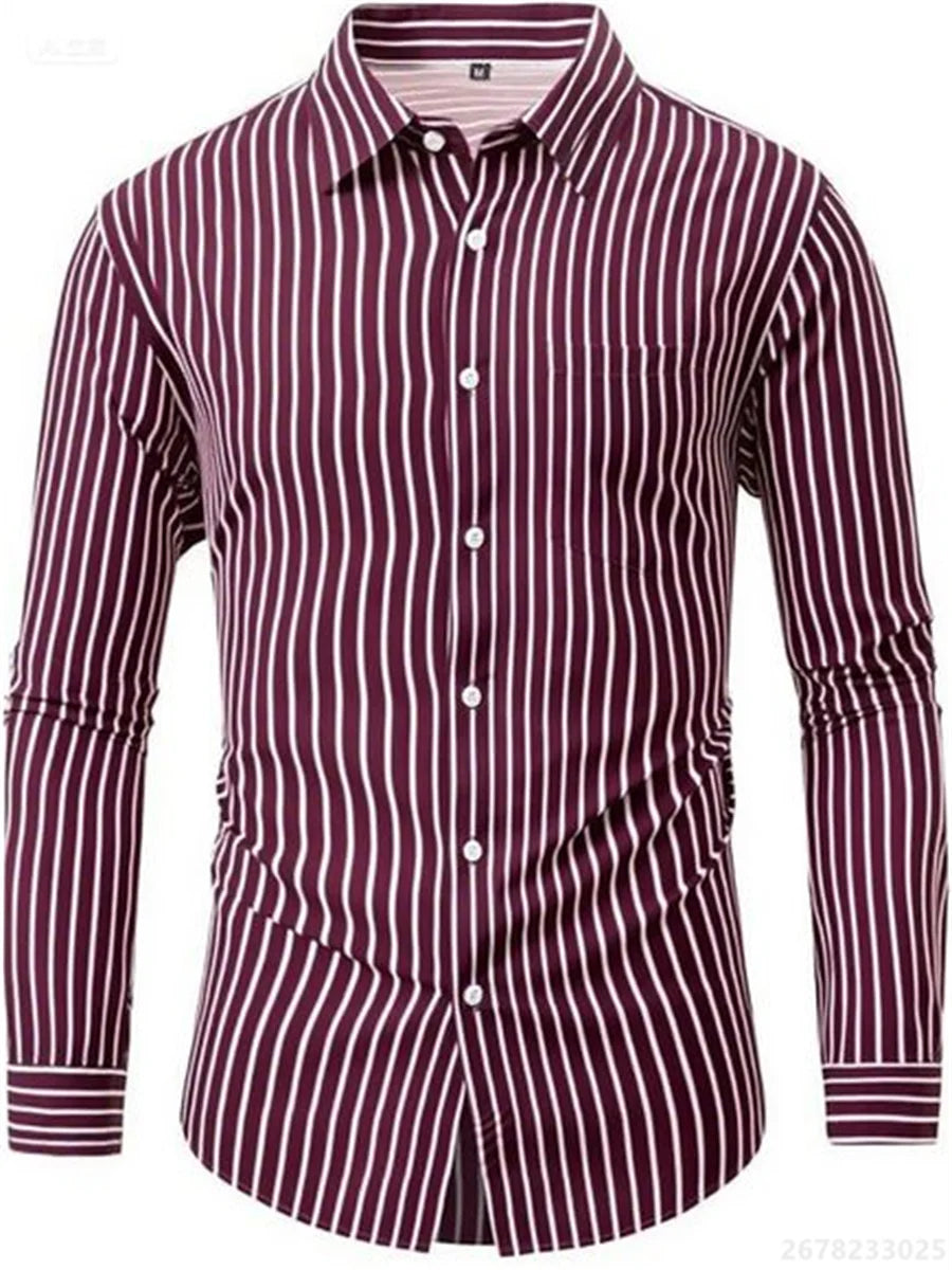 Men's shirts, long-sleeved lapel business formal button-down shirts, men's striped shirts, high-quality men's tops XS-6XL