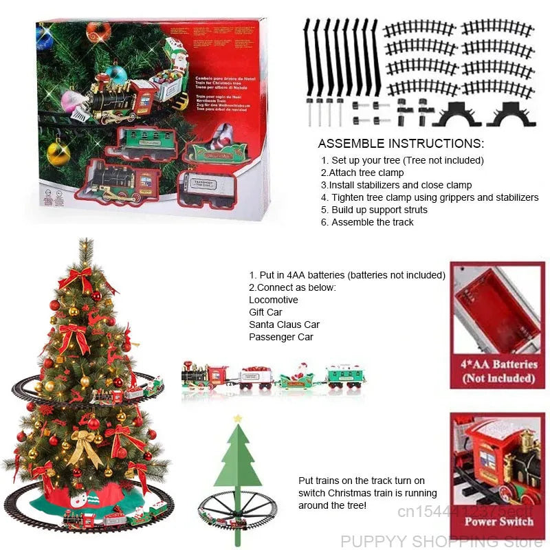 Electric Operate Railway Train with Music, Railway Car Toys, Christmas Tree Decoration Track Train Toys, Kids Christmas Gifts